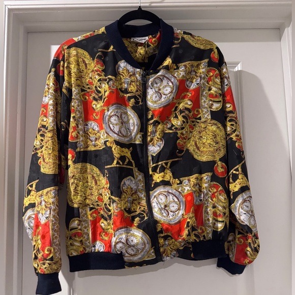 Paragon Vintage 80/90s Rayon, Pocket Watch, Dog Print Windbreaker Jacket - Picture 1 of 7